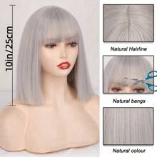 Krótkie syntetyczne srebrno-szare boby z grzywką krótkie proste peruki bob dla kobiet cosplay codzienna impreza czerwona peruka - Szary - Zobacz 2