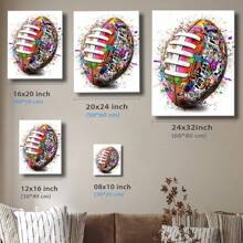 Framed Canvas Wall Art Poster A Football With Paint Splatters On It Canvas Painting Prints Poster Wall Art Decor For Living Room Bedroom Bathroom Kitchen Apartment Hotel, Modern Home Decoration