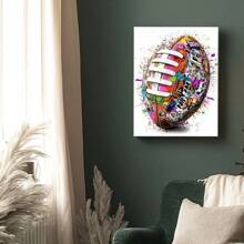 Framed Canvas Wall Art Poster A Football With Paint Splatters On It Canvas Painting Prints Poster Wall Art Decor For Living Room Bedroom Bathroom Kitchen Apartment Hotel, Modern Home Decoration