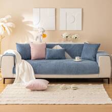 Soft Chenille Sofa Couch Cover Mat Striped Weave Textured Sectional Slipcovers With Non-Slip Back Anti Scratch Pet Couch Protector Sofa Armrest Cover Backrest Cover Seat Cover Machine Washable 1 Piece For Living Room Home Decoration - Màu xanh lam - Xem 2
