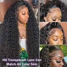Uveous 42 Inch Kinky Curly Lace Front Wigs Human Hair 13x4 Curly Wig Human Hair 200% Density Wet And Wavy Lace Front Wigs Human Hair Pre Plucked Wig Jerry Curly For Women With Baby Hair - Natural Black - 查看 6