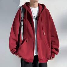 Sweatshirt Open Blouse With Zipper And Hood Cold Winter Plain Coat - Màu Đỏ Sâu - Xem 2