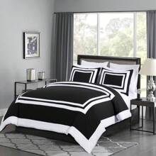 Wyatt 7-Piece Square Pattern Hotel Style Bed In A Bag Comforter Set With Bed Sheets - Black/White - View 2
