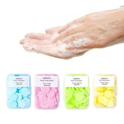 Paper Soap, 4 Different Scented Mini Fresh Portable Disposable Petal Hand Wash Sheets, Dissolvable Hand Bath Soap, Suitable For Outdoor, Travel, Camping, 4 Boxes