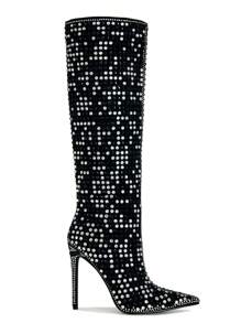 RevReaL Women's Black Rhinestone Knee-High Boots - Black - View 3
