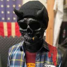 Halloween Slouchy Beanie Hat For Adult Kids Devil Horn Hat Cap Winter Warm Knitted Beanie Cuffed - Mũ đen có sừng đen - Xem 4