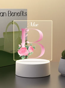 1pc Custom Name Creative Flower Initials Gift 3D Light Illusion LED Night Light Warm Light Birthday Gift Gift Wedding Gift - 3mm Small Square-26 Letters - View 7