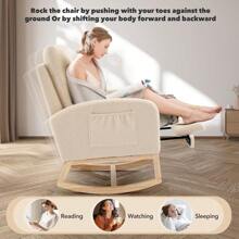 Rocking Glider Chair Modern Upholstered For Nursery, High Back Nursing Chair Upholstered With Foot Rest For Living Room, Bedroom - 白色 - 查看 5