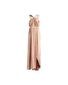 Halter Neck Maxi Dress Satin Evening Gown Women Pink Dresses - 粉色 - 查看 4