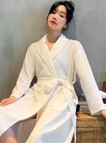 1pc Luxury Couples Bathrobes, Hotel Quality Absorbent Quick-Dry Sleepwear Robe For Him & Her, Plus Size Back To School - Multicolor - View 4