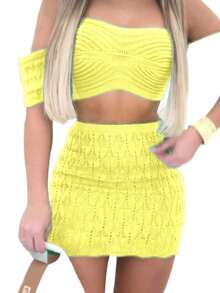 Modal Tricot Set Cropped  Top And Multi-Shape Skirt - 黃色 - 查看 3