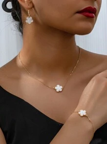 1 Set Mode Minimalistische Klaver Decor Ketting, Armband & Oorbellen Sieraden Set, Veelzijdig Voor Vrouwen Feest, Banket En Cadeau