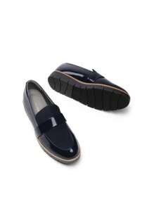 Women Loafers Arch Support Slip-On Round Toe Wedge Heel Loafers Classic Style Comfortable Business Casual Work Daily Shoes - 藍色 - 查看 5