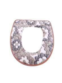 Waterproof Universal Coral Fleece Toilet Mat With Petals Pattern, Toilet Seat Cover With Adhesive Strap, Home Toilet Cushion Bathroom Decor Summer