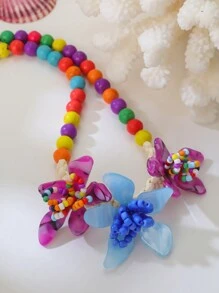 1 pieza Collar de cuentas de flores de resina de color caramelo de moda, collar gargantilla floral de cuentas coloridas hecho a mano, adecuado para mujeres en fiestas, vacaciones, uso diario (hecho a mano, surtido aleatorio de color de cuentas)