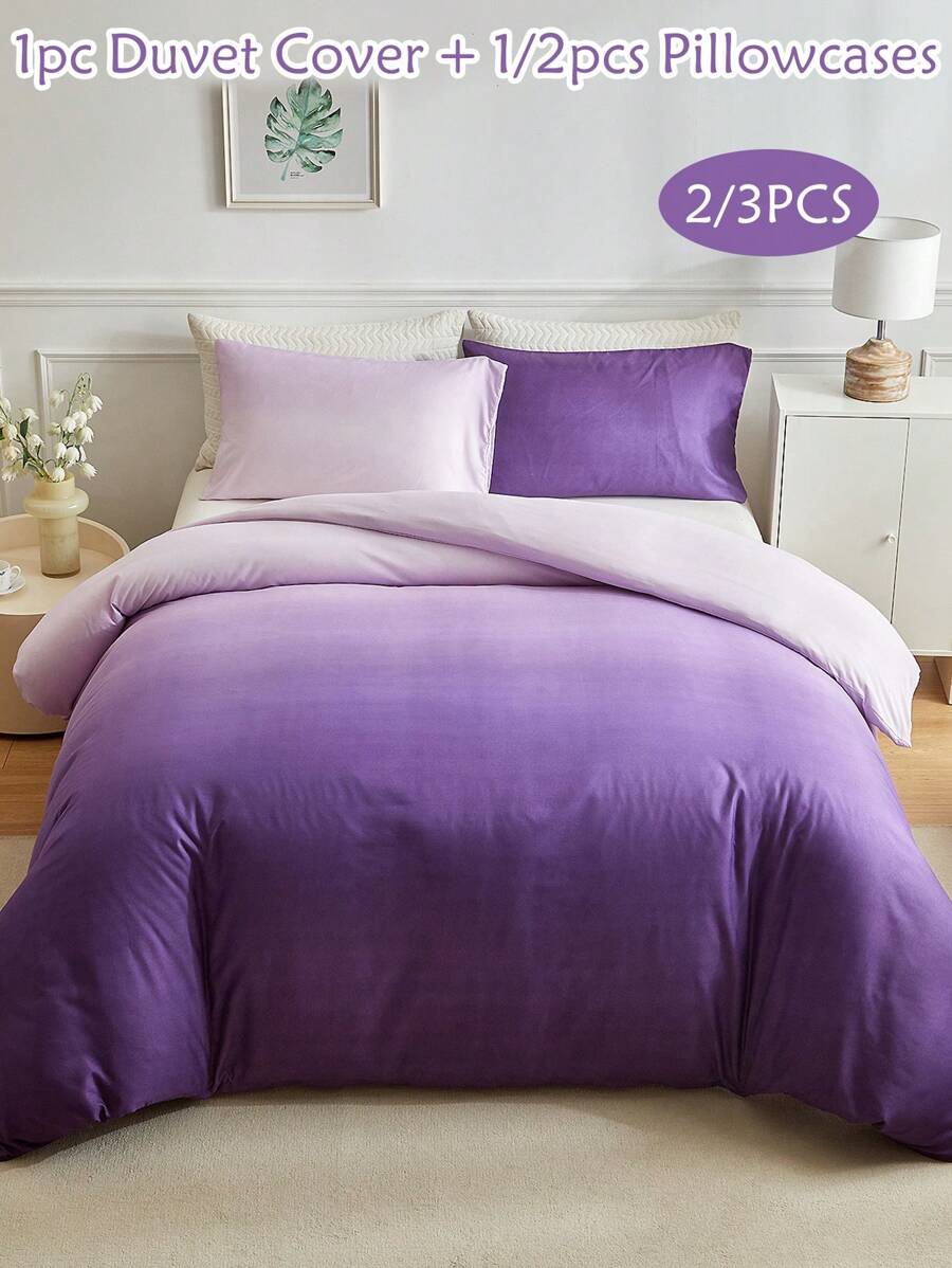 Juego de funda nórdica de 2/3 piezas de poliéster con degradado morado, set de ropa de cama moderno y de moda adecuado para todas las estaciones (1 funda nórdica + 1/2 fundas de almohada)