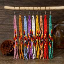 Handmade Bohemian Style Tassel Earrings With Colorful Bead Strings, Perfect Gift For Couples, Friends, Birthdays And Valentine's Day, Earrings Suitable For Everyday Wear,Mom,Mother,Mother's Day,Gift