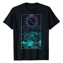 The Moon Tarot Card Rider Waite Witchy T-Shirt Graphic Tees Short Sleeve Casual Women T Shirts Unisex 100% Cotton Tee Shirt Womens Summer Tops Funny Print Women's T-Shirts Soft Comfy Everyday Wear Daily Gift Woman Tshirt Black
