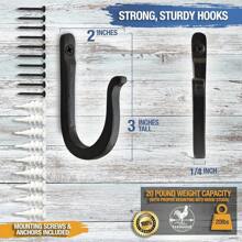 Railroad Spike Cast Iron Hooks (10 Pack) Handmade Blacksmith, Wall Mounted, Farmhouse Decorative Cast Iron Wall Hooks, Vintage Hooks For Hanging Coats, Bags Or Pots In Pantry (Black) - Black - View 2