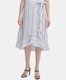 Calvin Klein Ruffled Striped Midi Skirt - Black - View 2