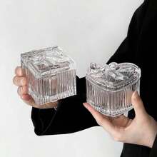 1 pieza Caja de joyería de cristal con tapa con lazo, transparente y delicada, caja de almacenamiento multifuncional pequeña, adecuada como organizador de joyas en el tocador, decoración en la sala de estar y el dormitorio, regalo perfecto para el viaje al sol, de vuelta a la escuela - transparente - Ver 6