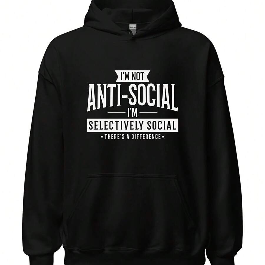 Anti-Social Hoodie Funny Introvert Sweatshirt Sarcastic Aesthetic Pullover Anti Social Club Gift Homebody & Book Lover Cozy Sweater - 黑色 - 查看 1