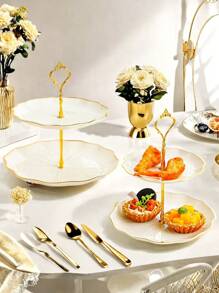 1pc Gold-Plated European Style 3-Tier Acrylic Fruit Stand, Afternoon Tea Tray, Living Room Fruit Plate, Dessert Cake Stand, Suitable For Family Gatherings, Parties, Weddings, Dining Table Decor, Ramadan - Gold - View 3
