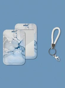 1 chiếc giá đỡ thẻ ID họa tiết đá cẩm thạch tinh tế có móc khóa kim loại, giá đỡ thẻ trượt bằng nhựa, thẻ ăn, thẻ xe buýt, thẻ làm việc, kiểm soát ra vào, vỏ bảo vệ đa chức năng cho phụ nữ, ví đựng thẻ móc khóa - Nhiều màu - Xem 9