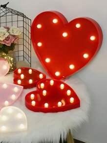 1 pieza Luz de decoración en forma de corazón romántico LED para propuesta sorpresa, lámpara de señal LED para decoración de fiesta, luz nocturna pequeña, adorno de exhibición para días festivos - luz cálida - Ver 1