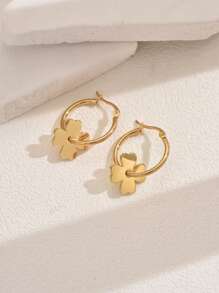 1 Pair Fashionable Metallic Floral Hoop Earrings - Yellow Gold - View 2