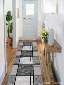 1 Piece Geometric Water-Absorbent Non-Slip Rug, Stain-Proof And Waterproof Long Strip Nordic Hallway Rug For A Rectangular Corridor, Non-Slip Foyer, Floor Mat, Bedside Blanket, Suitable For Home Use, Simple And Modern, Home Decoration Room Decoration - Grey - View 17