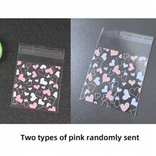 200 piezas de bolsas de regalo de plástico con sello autoadhesivo, diseño de corazón transparente, adecuado para galletas, dulces y embalaje de horneo - Rosa - Ver 2