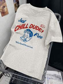 日系女装宽松休闲百搭字母卡通印花短袖T恤春夏 - 淺灰色 - 查看 6