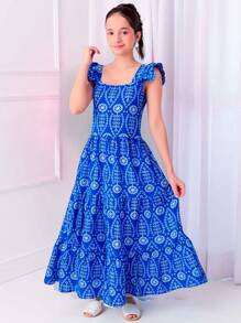 TRES MARIAS PRINTED YOUTH DRESS - SIZE 8 TO 16 - Màu xanh Cadet - Xem 1