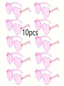 10pcs Heart Shaped Frameless Fashion Plastic Glasses, Suitable For Weddings, Parties, Valentine's Day, Photography Props, Unisex Decorative Eyewear For Holidays, Anniversaries, General Use - Fashionable Frameless Party Glasses, Suitable For Ladies, Red, Pink And Rose Red