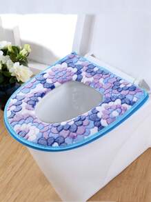 Waterproof Universal Coral Fleece Toilet Mat With Petals Pattern, Toilet Seat Cover With Adhesive Strap, Home Toilet Cushion Bathroom Decor Summer