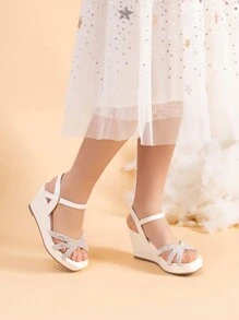 Girls Wedge Sandals Flatform Open Toe Summer Platform Sandals Flower Wedding Party For Little Kid/Big Kid - Apricot - View 3