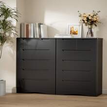 6 Drawer Dresser, Vanity De Maquillaje  With Large Storage  Furniture , Dresser For Bedroom With Embedded Handle, Tall Dresser And Organizer With Anti-Tripping, Wooden Dresser Cabinet For Office, Living Room, Entryway, Room Decor, Black, Christmas - 黑色 - 查看 3