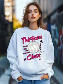 Women's Astronaut Planet Earth Star Letters Cool Style Print Sweatshirt Pullover Fall Loose Fashion Long Sleeve Crew Neck Sweatshirt Casual Comfy Clothes