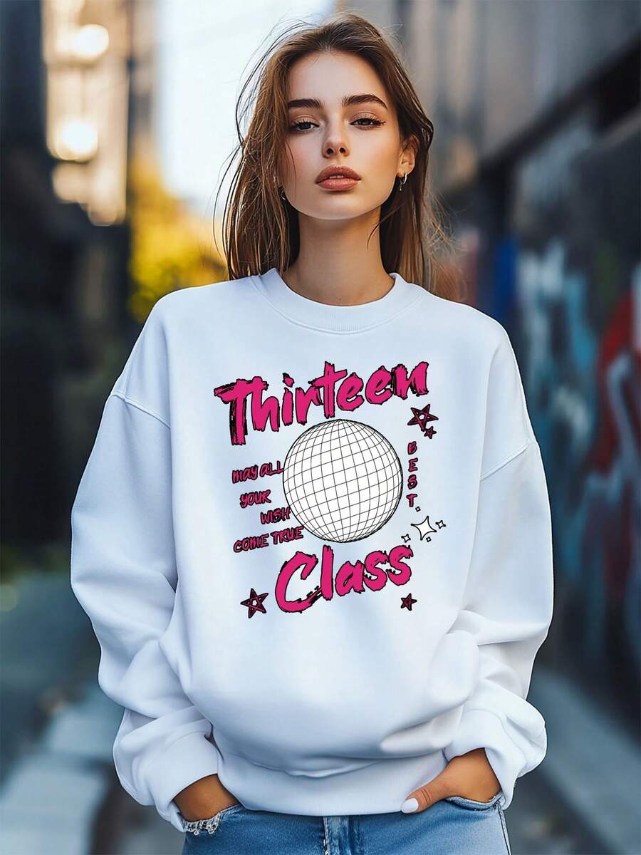 Women's Astronaut Planet Earth Star Letters Cool Style Print Sweatshirt Pullover Fall Loose Fashion Long Sleeve Crew Neck Sweatshirt Casual Comfy Clothes