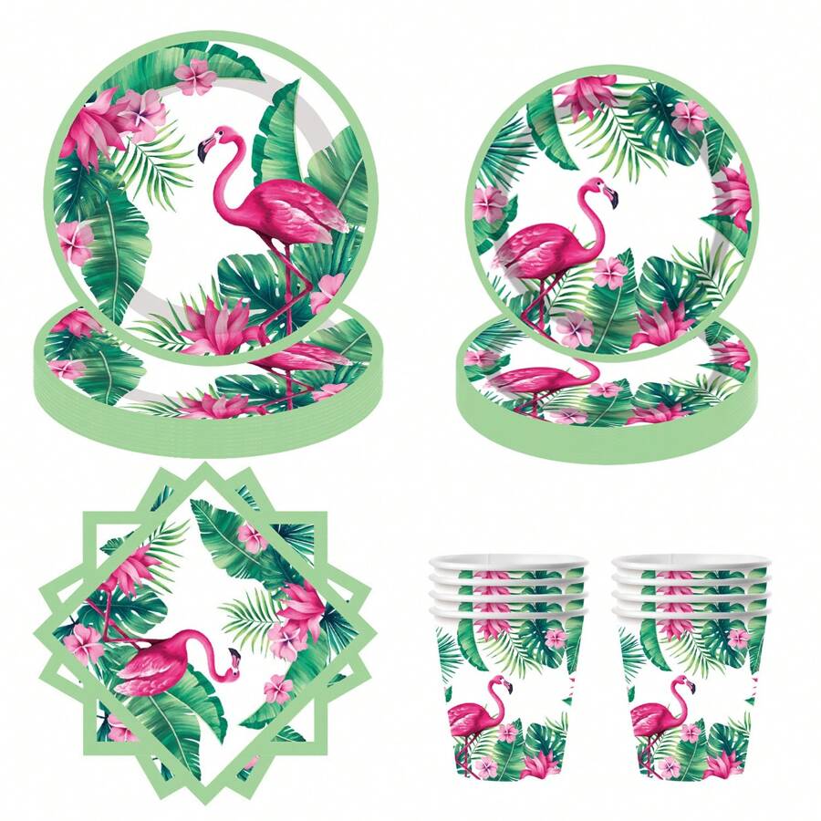 50pcs SetFlamingo First Birthday Decorations - Flamingo Birthday Party Supplies, Plate, Napkin, Cup, Cutlery, Tropical Hawaiian Flamingo Party Decorations For Birthday - Multicolor - View 1