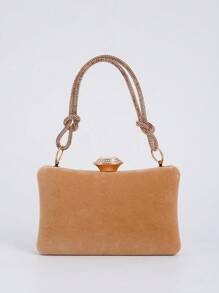 女士复古优雅晚宴手提包，水晶装饰手拿包，适合参加派对、生日和活动，时尚正式配饰，搭配连衣裙 - 棕色 - 查看 7