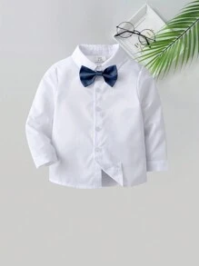 BOARNSEORL 3pcs Baby Boys Gentleman Outfit Set - White Shirt With Bowknot, Vest And Pants, Fashionable And Stylish For Birthday Party, Wedding, Christening, Anniversary - Blue - View 8