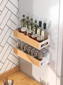 1/2 Pcs White Magnetic Spice Rack - No Drill Needed, Refrigerator & Microwave Side Storage Rack - Ideal For Kitchen Organization And Storage, Kitchen Utensil Holder - Multicolor - View 4