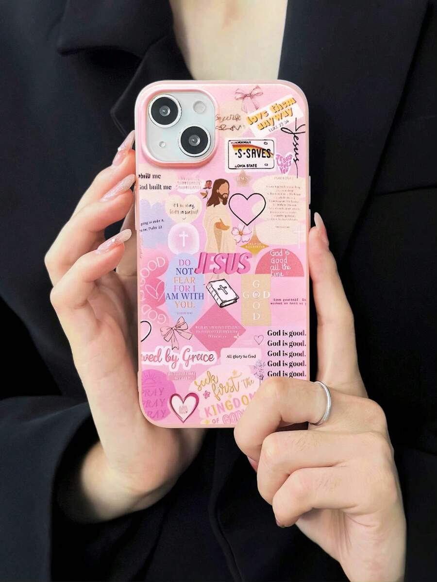 Ốp lưng điện thoại in chữ God, Jesus, Slogan màu hồng, Ốp lưng điện thoại họa tiết chữ thập Kinh thánh tương thích với iPhone và Galaxy - Nhiều màu - Xem 1