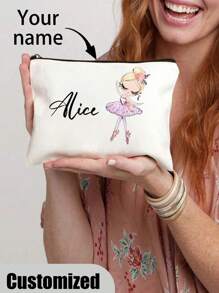 Borsetta cosmetica personalizzata con nome di ballerina - Organizer per trucco personalizzato con cerniera, pochette leggera in poliestere per viaggi e regali di matrimonio
