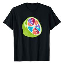 Colorful Lemon Lime Citrus Fruit Summer T-Shirt, Women's Printed T-Shirt 220g, 100% Cotton, Retro Fashion Street Women's Short Sleeve, Round Neck Women's Outdoor Casual Short Sleeve, Daily Four Seasons Wear, Holiday Gifts