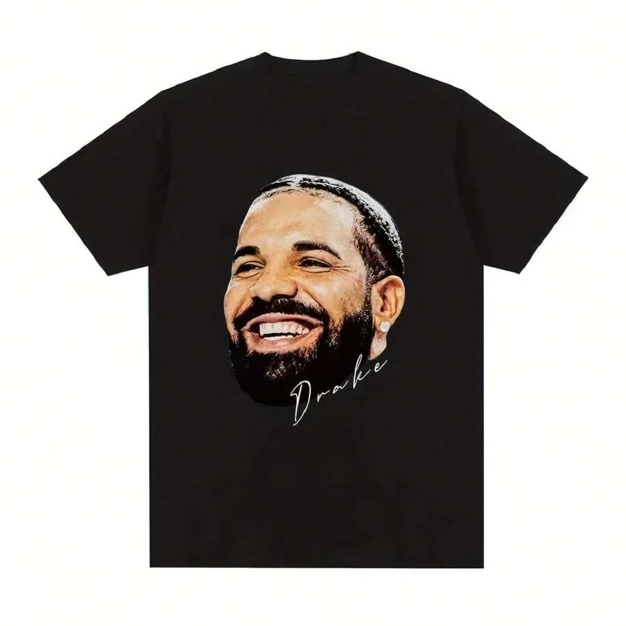 Hip Hop Rapper Drake Graphic T Men Vintage Gothic Oversized Short Sve Casual T-Shirts Uni Streetwear - Black - View 1