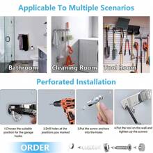 1pc Wall Mount Mop And Broom Holder, Stainless Steel Self Adhesive Shelf, Cleaning Tool Organizer, Broom Hanger For Home Bathroom - Silver - View 6