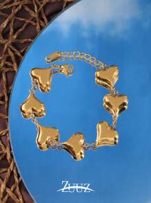 1pc Punk Vintage Stainless Steel Bracelet For Women Hollow Heart Chain Bracelet For Daily Decoration - Bracelet - View 8